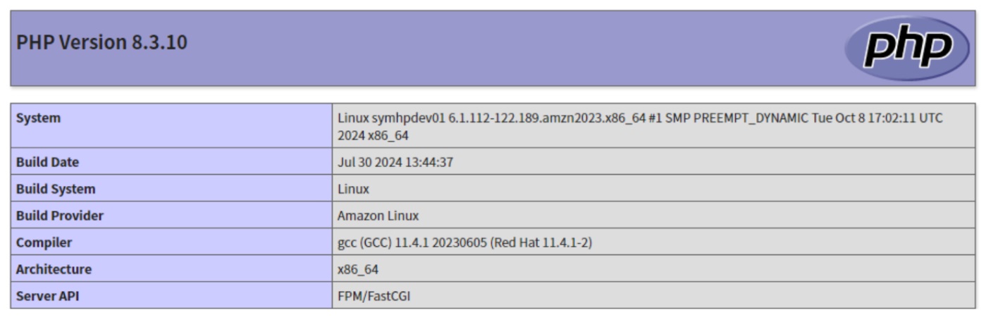 PHPが正常に動作したときのスクリーンショット